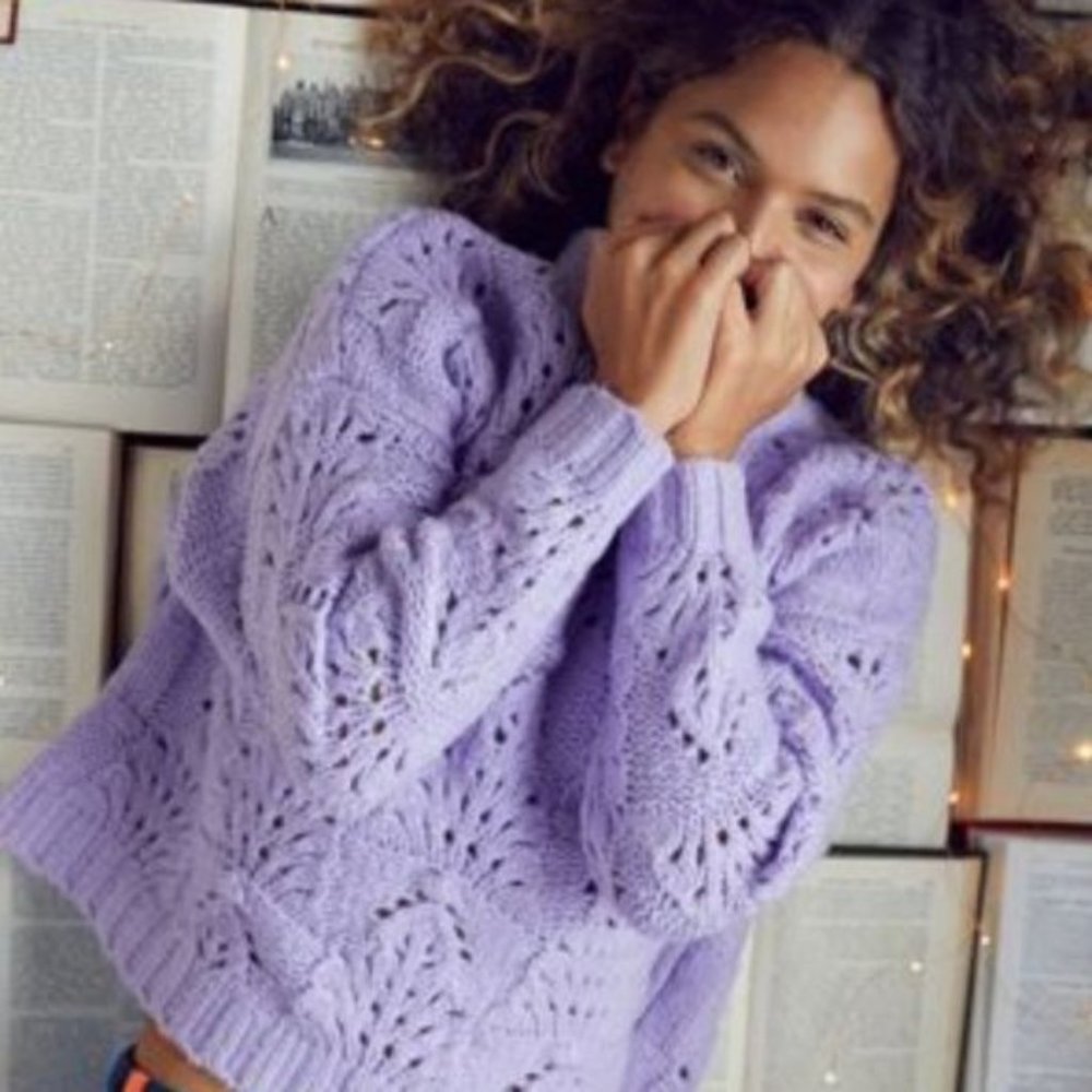 SOLD - Aerie Lilac Lavender Open Knit Pointelle Sweater Sz L - Picture 2 of 7